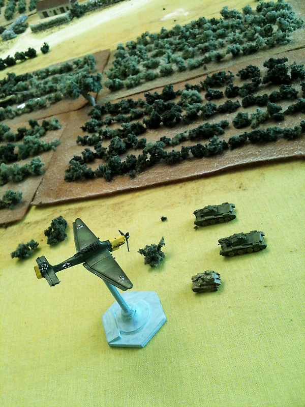 On the left wing of the BEFs' defence line the Company HQ's platoon advance. But suddenly a Stuka made an attack with limited results. - Phew! Lord helped us!